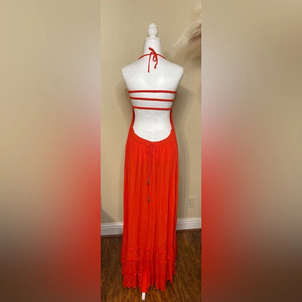 Free People Halter Orange Maxi Dress Women’s Size Small - Picture 2 of 6